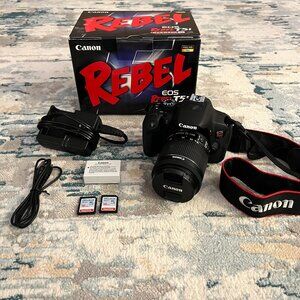 Canon Rebel T5i Camera w/ 18-55 mm Zoom Lens, Strap, (2) 16 GB SD cards, + More